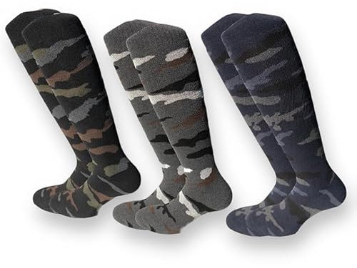 Calze Termiche Uomo Lunghe in Pile, Ideali per Freddo Estremo e Montagna, Perfette per Trekking, Lavoro e Stivali, Calze Invernali a Gamba Lunga, Confortevoli e Resistenti (39-42, 6 Paia Mimetici)