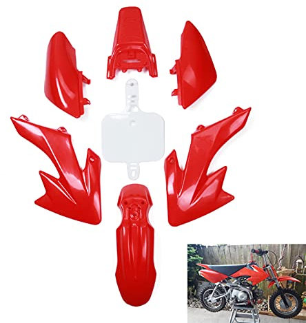 Motorrad ABS Kunststoff Kotflügel Kit Karosserie Arbeitsverkleidung Kit für XR50 CRF50 Chinesische 50cc 70cc 90cc 110cc 125cc 140cc 150cc 160cc Dirt Pit Bike (Rot und Weiß)