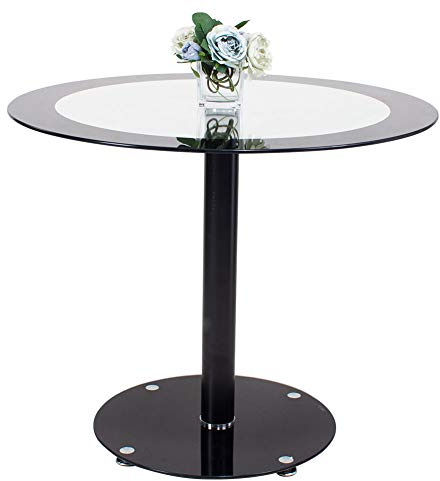 JEFFORDOUTLET Glass Dining Table, Kitchen Round Black Tempered 90 cm Dining Table, Living Room Furniture (Round Glass Table)