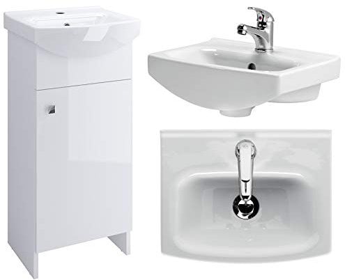 VBChome Badmöbel Weiß 40 cm Waschbecken mit Unterschrank Waschtisch Waschbeckenunterschrank Unterschrank Badezimmerschrank Glanz Waschplatz Stand Standmöbel