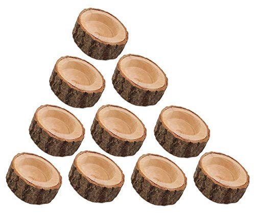 POFET 10 Stück Kerzenständerhalter Set, Holzrinde Kerzenhalter Blume Pflanze Topfstifthalter, Holzzweig Pfahl Kerzenhalter für Hochzeit Weihnachtsfeier Tischdekoration, Valentinstag (S)