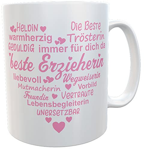 Danke-Tasse mit Herz für Erzieherin oder Kindergärtnerin inkl. Geschenkverpackung, Danke Sagen, Sprüche, Abschiedsgeschenk, Geburtstagsgeschenk für KiGA (Herz rosa)