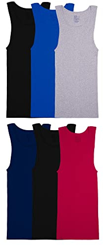 Fruit of the Loom Men's Sleeveless Tank A-Shirt, Tag Free & Moisture Wicking, Ribbed Stretch Fabric Undershirt (Pack of 8)