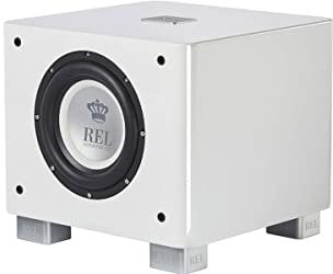 REL T/7x 8 pollici Powered Subwoofer - Design compatto sigillato con amplificatore di classe AB, ingressi RCA e bassi profondi per sistemi stereo HiFi, Home Theater e Surround Sound - Finitura bianca