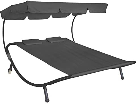 SPRINGOS Sonnenliege Doppelliege mit Dach für 2-Personen Doppel Gartenliege 175x200x120 cm mit Sonnendach für Garten oder Balkon