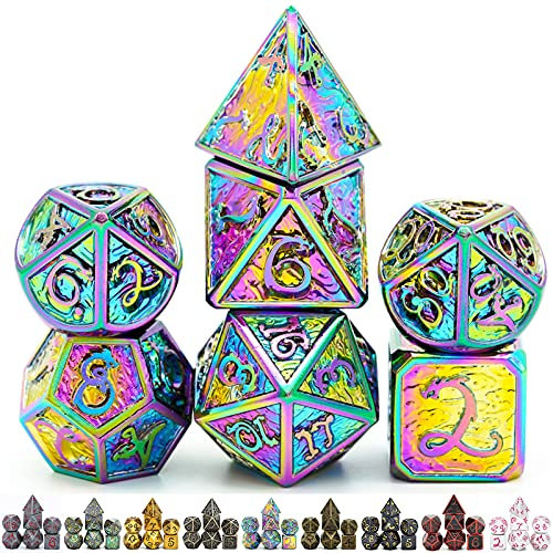World of Dice Metallwürfel-Set Drachenwürfel - Prisma - Pen & Paper Würfel-Set aus Metall, 7-teiliges polyedrisches Set, für Dungeons and Dragons, DSA, Cthulhu, UVM.