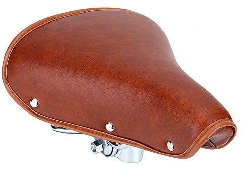 Tyenaza Brauner Vintage Sattel, Fahrradsattel Universal Komfortable Braune Nieten Fahrradsitz Langlebig PU Leder Feder Fahrradsattel