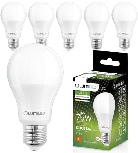 Lumiled A60 E27 LED Lampen 10W (ersetzt 75W), 1055 Lumen Leuchtmittel, 4000K Neutralweiß Birnen Lampen, Nicht Dimmbar, 260° Grad Strahlwinkel Glühbirne 6er-Pack Energiesparlampe Tropfen