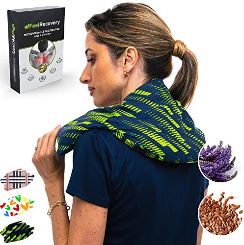 Coussin Chauffant Micro-onde pour le Cervical - Bouillotte Sèche Epaule et Nuque (60x22 cm) - Compresse Chauffante de Graines de Lin Aromatiques - Housse Lavable, 100% Coton et Odeur de Lavande