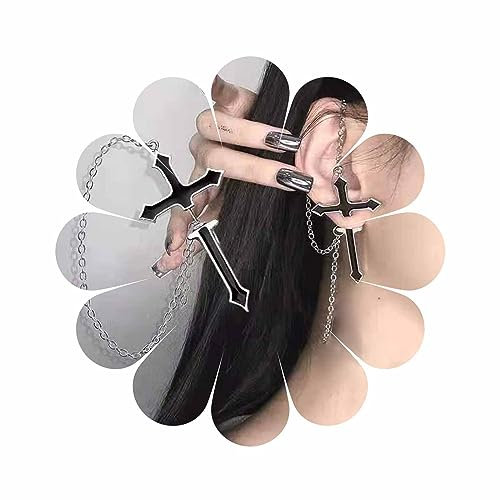 Sttiafay Punk Kreuz Kette Ohrringe Schwarzes Kreuz Dangle Ohrringe Gothic Knorpel Piercing Ohrstecker Hip Hop Schmuck für Frauen und Männer