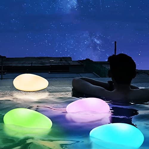 FUYO 3 piezas Lámpara Solar de Jardín, Luz Solar Flotante para Piscina, 8 RGB LED Lámparas Piedra Solares para Exteriores con Control Remoto para Exterior e Interior Caminos Piscina Césped Decorativa
