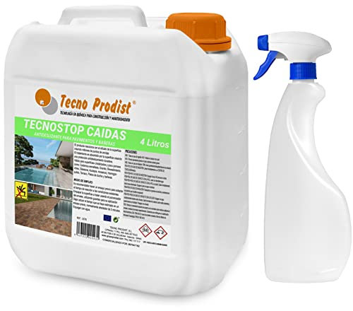 TECNO STOP CAIDAS (4 Litros) de Tecno Prodist, spray líquido antideslizante suelo, transparente, para todo tipo superficies como ducha,bañera,pavimentos+ Pulverizador profesional