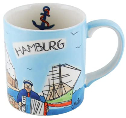 DetonTsai Keramik Städte-Becher Hamburg Shanty | MI-80256, 250 ml, Blau
