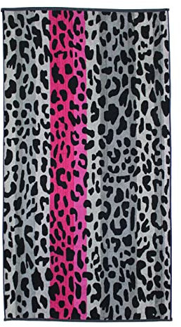 P.K. Collection Strandtuch aus 100% Baumwolle - Strandlaken 90x165 cm Frottee Qualität - hochwertiger Jacquard Druck (Tierfell Grau/Pink)