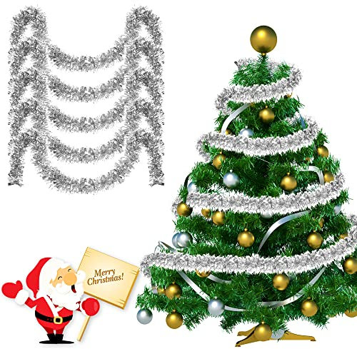 Brinny 5 Stück Weihnachten Lametta Girlande für Weihnachtsbaum Glänzend Flauschigen Weihnachtsdeko Weihnachtsband Hängende Deko für Weihnachten Hochzeit Geburtstag Party