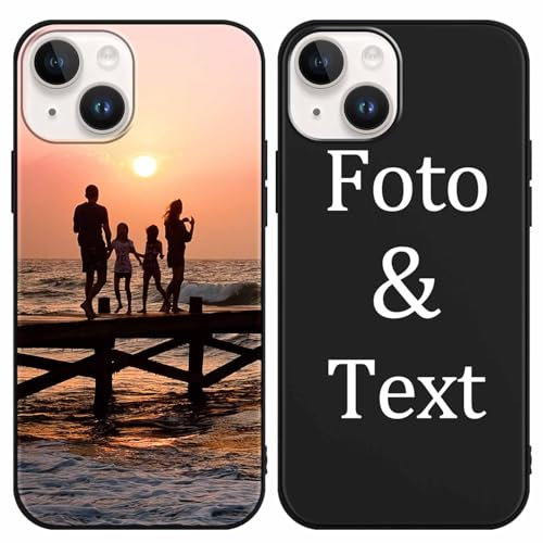 Yoedge Personalisierte Handyhülle für Apple iPhone 13 Hülle Personalisiert 6,1, Schwarz Hülle mit Eigenem Foto Bedrucken Bild Text Individuelle Schutzhülle Selbst Gestalten für iPhone13