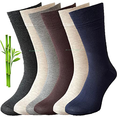 ZombaFlo Lot de 6 paires de chaussettes en bambou pour homme diabétique super douces en nid d'abeille Taille 39-45, multicolore, 6-11