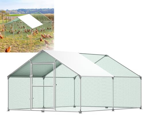 XMTECH Hühnerstall 3x4x2 m – Hühnerhaus & Kleintierstall, verzinkter Stahlrahmen mit PE-Dach, wetterfestes Freigehege für Hühner & Kleintiere, begehbar mit Tür & Schloss