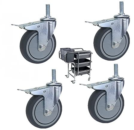 FREAZE M12 Universal Lenkrollen Für Haushaltswagen, 75mm Möbelrollen Mit Gewinde Stengel, Ersatzrollen Gummirollen-Leise Für Badregal (Color : 4with Brake, Size : 4in/100mm)