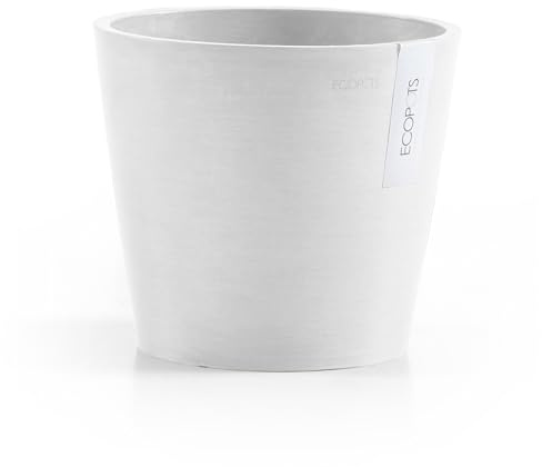 Ecopots Amsterdam Vaso per fiori e piante durevole, moderno, rotondo, per interni ed esterni, in materiale composito riciclato con riserva d'acqua, bianco puro, 30 cm