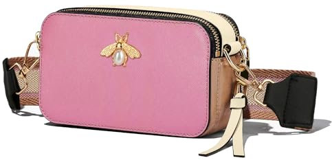 Ophlid Bee Geldbörse, Kamera-Crossbody-Tasche für Damen, trendig, klein, Schnappschusstasche, breiter Riemen, Leder, Schultertasche, Clutch, Handtaschen, Pink