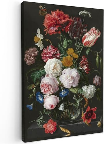 MuchoWow© Wandbilder Groß 80x120 cm XXL Schlafzimmer Home Deko Wohnung Bild Wohnzimmer Fotoleinwand Wand Bilder Leinwand Wall Decor Blumen - Blumenstrauß - Jan Davidsz. de Heem - Kunstdruck