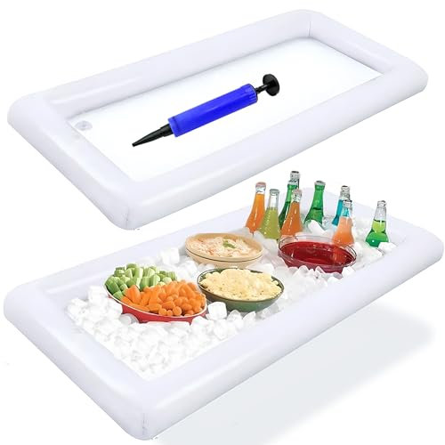 Lot de 2 bacs à glaçons gonflables pour nourriture - Plateau flottant pour piscine, buffets, repas flottants pour piscine, fête