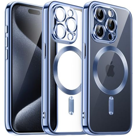 JETech Soft Clear Case for iPhone 15 Pro 6.1-Inch, Camera Lens Full Protection, Compatible with MagSafe Wireless Charging, Shockproof Electroplated TPU Phone Cover (Sierra Blue)