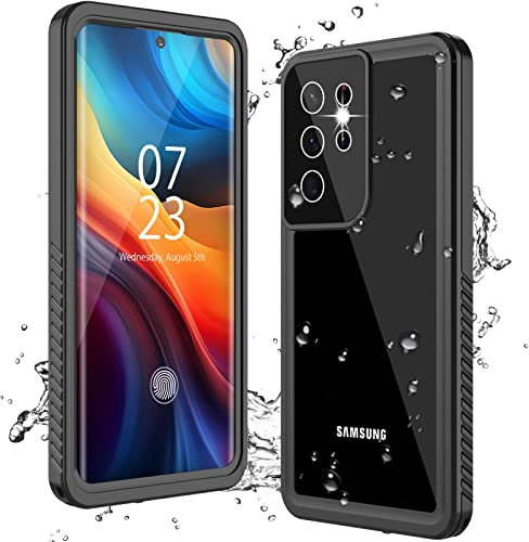 ANTSHARE Coque Samsung Galaxy S21 Ultra, protection d'écran intégrée et protection d'appareil photo, étanche à l'eau, résistant aux chocs, à la poussière, anti-rayures, coque transparente Noir