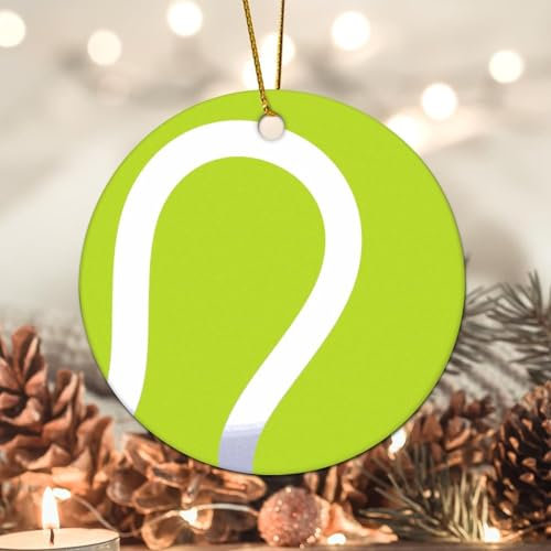 Evans1nism Christmas Ornament Tennis Ceramic Ornament Sports Fan Round Christmas Ornament Sports Ball Double Sided Printing Sporter Gift New Home Gifts for New House Homeowner 3.2 Inch