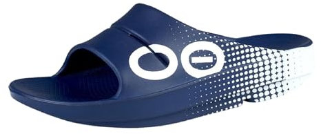 OOFOS OOahh Sport Recovery Slide - Women’s and Men’s, Navy Matrix, 7 Women/5 Men