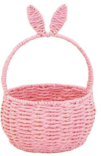 MagiDeal Cesta Tejida Cesta de Mano Decoración de Pascua Cesta de Almacenamiento Trenzada Tejida a Mano con asa Cesta de Pascua para niñas de Bodas de Dulces, Rosa