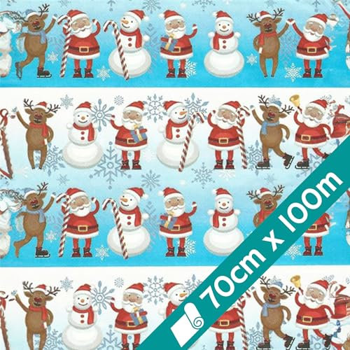 1 Rolle Weihnachts-Geschenkpapier Santa's Festive Gathering Blau 70cmx100m | Geschenkpapier für Weihnachten