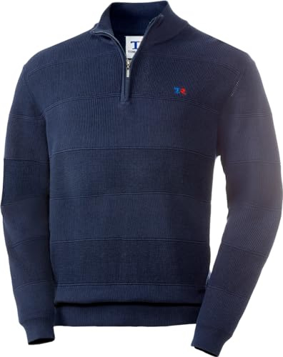 Tom Ramsey Pullover Herren, Strickpullover aus 100% Baumwolle, Troyer Herren mit Stehkragen und Reißverschluss, Pflegeleichtes Sweatshirt, Marine, Gr. 3XL