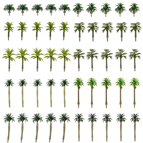 Cayway 50 PCS Model Trees Coconut Palm Model Trees, Mixed Model Trees for Model Train Railway Architecture Diorama DIY Scenery Landscape