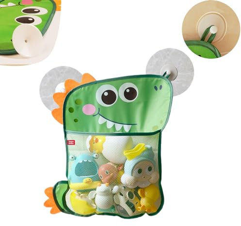 lankai Organizador De Baño para Juguetes De Bañera, Redes para Bolsa Juguetes, Baño Guardar Juguete con Ventosas, Bolsa para Colgar Baño Juguetes, Red De Almacenamiento Baño(Tema Dinosaurio)