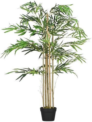 Outsunny Bambou Artificiel XXL 1,15H m Arbre Artificiel Feuilles denses réalistes Pot Inclus Noir Vert