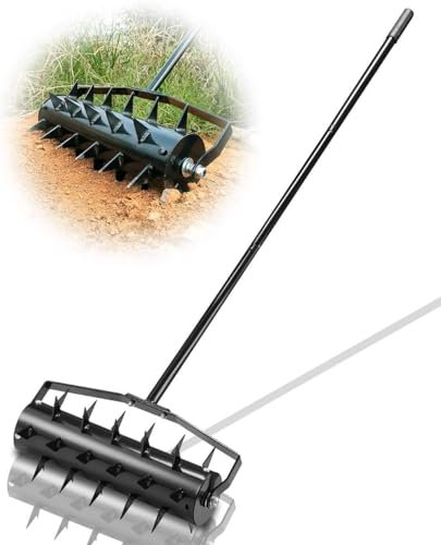 HYQNG 40 cm rollender Rasenbelüfter, manuelles Belüftungswerkzeug, Robustes Belüftungswerkzeug zum Vertikutieren von Gras mit 120 cm Griff, Gartenbelüfter für Rasen, Lagerdesign, arbeitssparend