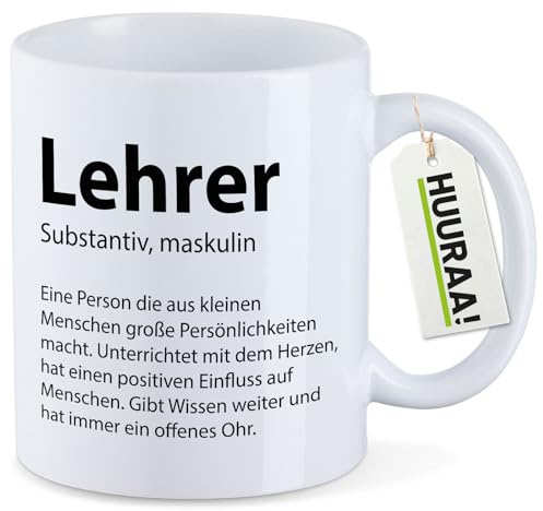 Huuraa Kaffeetasse Lehrer Definition Geschenk | Motivtasse 330ml Weiß Keramik Tasse mit Spruch Kaffeebecher Geschenkidee Becher mit Motiv