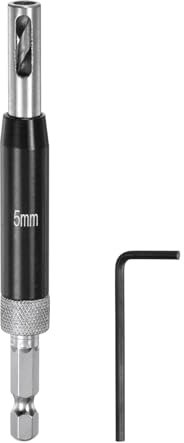 sourcing map Self Centering Drill Bit Set 5mm, 1/4 Hex Shank Drilling Bits for Wood Working, Cabinet Door Hinge Hole Punch Tool Self Center with Hex Keys L-Shaped, Black