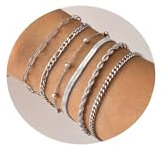 Gamtic 6Pcs Armband Damen Set - Edelstahl Ketten Armbänder Stapelarmbänder Twist Figaro Armkette Verstellbare Wasserdichter Kettenarmband Schmuck für Damen Frauen (Silber)