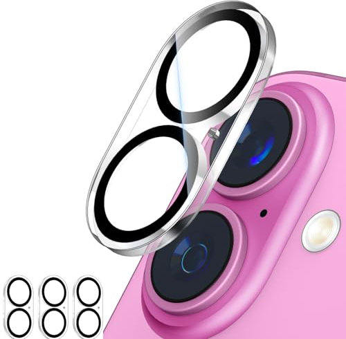 CloudValley [3 Pièces Protection Objectif Caméra Arrière pour iPhone 16 / iPhone 16 Plus, Accessoire Verre Trempé Anti-rayures Ultra Résistant Individuel Film,Noir