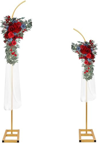 PlusFive Curved Wedding Arch, Set of 2 Gold Metal Backdrop Stand, Flexible Wedding Arched Frames, Balloon Arch for Ceremony Baby Shower Birthday Party Anniversary Graduation Decorations(1.9m&2.3m)