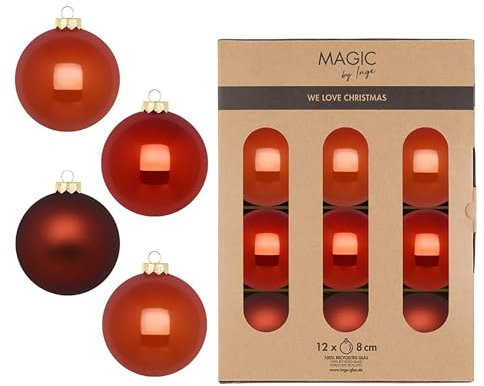 Weihnachtskugeln Glas 8cm 12 Stück - matt & glänzend - Christbaumkugeln Weihnachtsbaumkugeln für Weihnachten - Christbaumschmuck & Weihnachtsbaumschmuck - Warm Terracotta