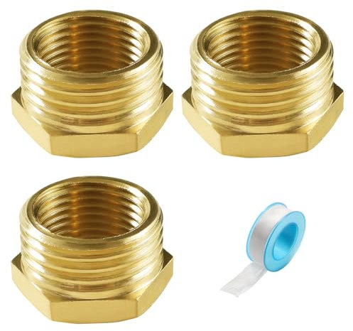 Lyeteung 3 Pièces Réducteur en Laiton G1/2 Mâle vers G3/8 Femelle, Laiton Réduction Raccord Fileté, Réduction Adaptateur Hexagonal Raccord en Laiton avec Ruban de Matière Première, pour Tuyau