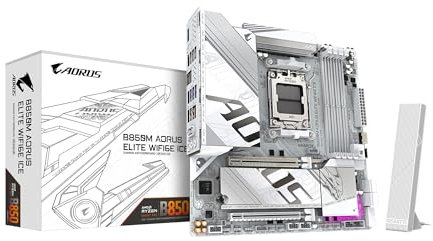 GIGABYTE B850M AORUS Elite WIFI6E ICE AMD AM5 LGA 1718 Motherboard, mATX, DDR5, 2X M.2, PCIe 5.0, USB-C, WIFI6E, 2.5GbE LAN, EZ-Latch, 5-Year Warranty