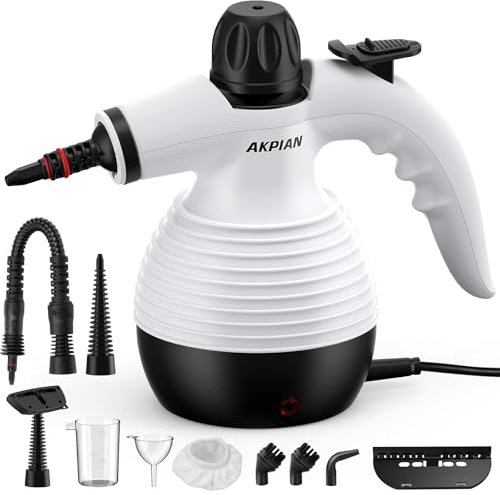 AKPIAN Nettoyeur vapeur à main, nettoyeur vapeur portable, multi-usage, avec serrure de sécurité et kit d'accessoires de 10 pièces pour enlever la saleté, la graisse