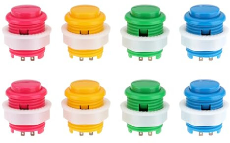 The Lord of the Tools 8 botones compatibles con juegos de máquinas de arcade, multicolor, botón de repuesto de 4 colores para agujeros de montaje de 24 mm