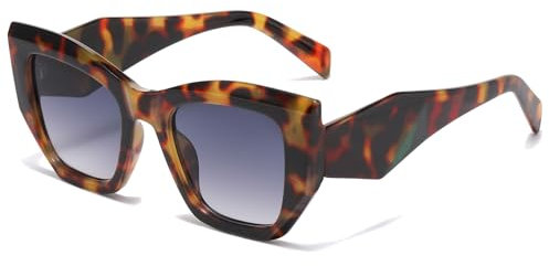 Long Keeper Cat Eye Sunglasses - Women Oversized Cateye Sunglasses Retro 90's Large Square Frame Sun Glasses UV400 Protection (Brown Leopard Gradient Grey)