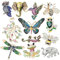 Lot de 12 broches pour femme avec strass en forme de papillon, libellule, colibri, chouette, paon, cadeau de Noël, 12 styles, Small, Alliage de zinc, diamants pointillés
